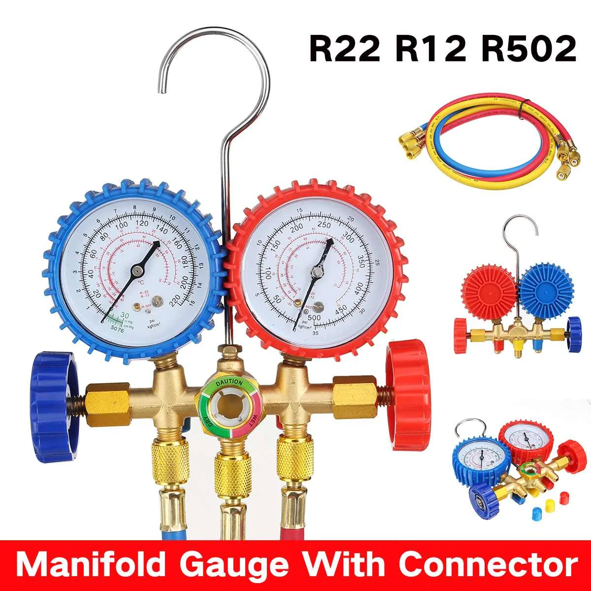 

R22 R12 R502 Manifold Gauge With Connector Refrigerant Device Pressure Gauge Refrigerant Filling Device High-precision Hot