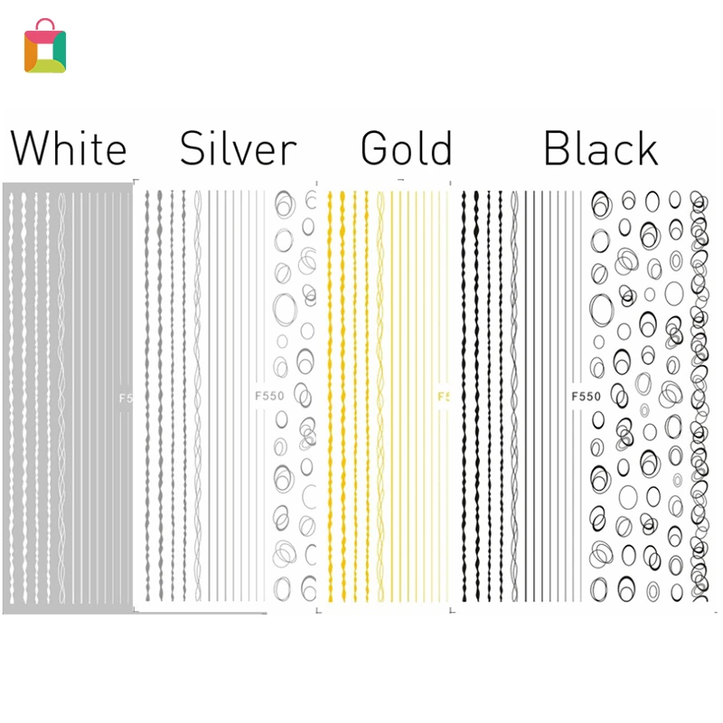 

Gold Silver Circle Nail Stickers Hollow Geometry Line 3D Nail Art Sticker Adhesive Slider Sticker Star Moon Decals BBB2