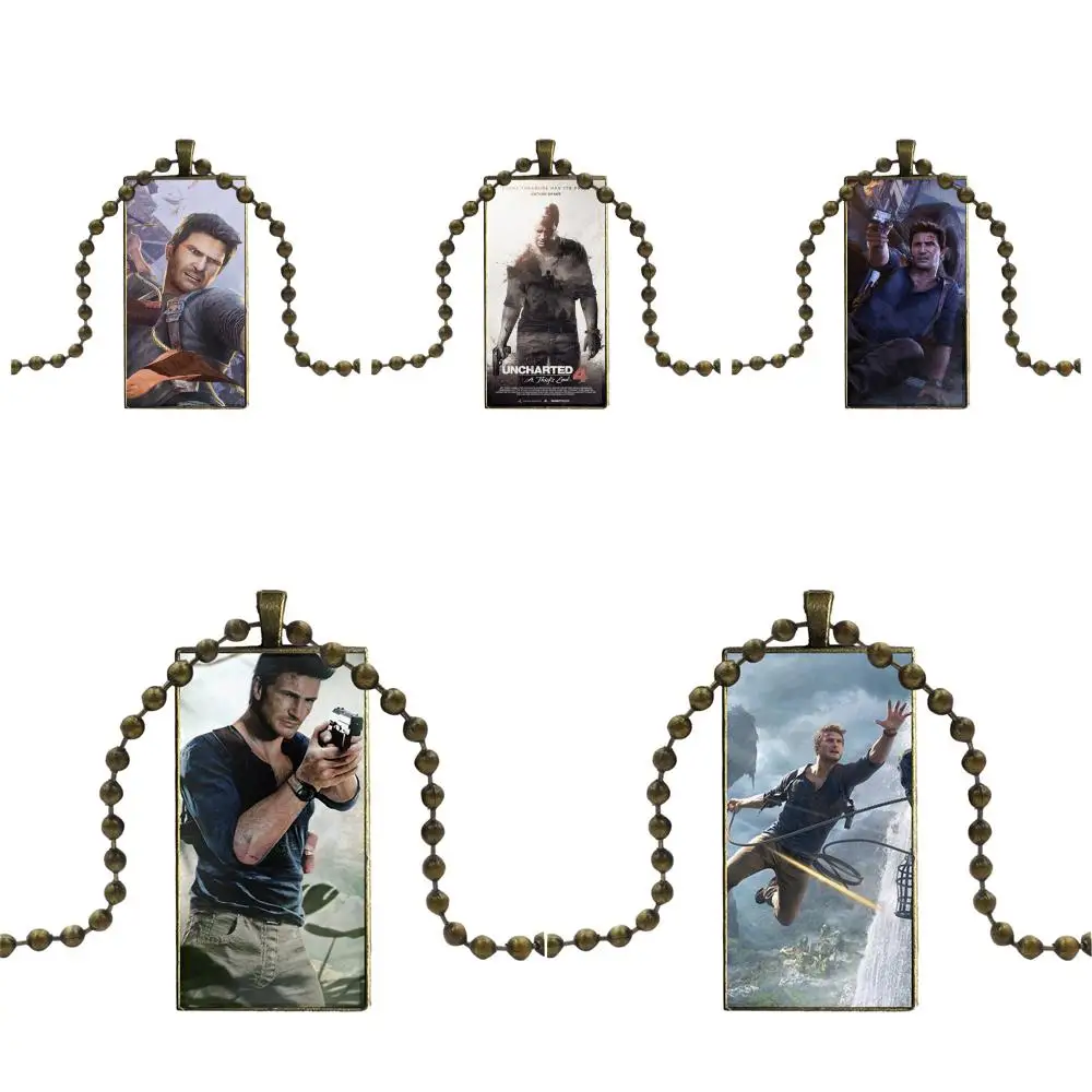 For Men Women Uncharted 4 A Thiefs End 5 Glass Cabochon Pendant Necklace Rectangle Fashion | Украшения и аксессуары