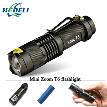 

Mini zoom cree xml t6 led flashlight torch lanterna 5 mode 3000 lumens waterproof Use rechargeable batteries 18650 light