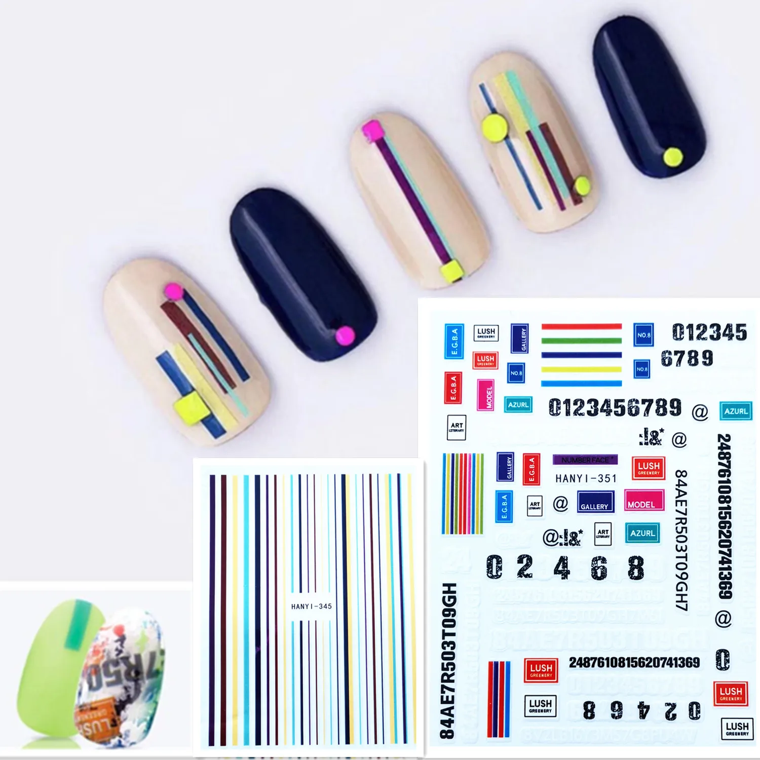 Новейшая HANYI-345 351 3d наклейка для ногтей в японском стиле, наклейки для ногтей с цифрами, инструменты для украшения ногтей