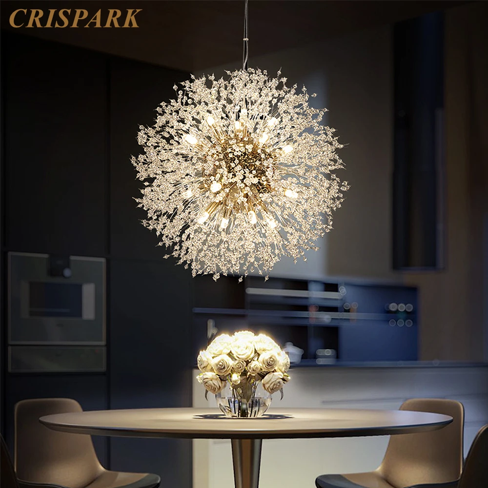 Modern Sputnik Ceiling Chandelier Lights LED Crystal Dandelion Pendant Hanging Lamp Starburst Lustre Light Fixture for Bedroom | Лампы и