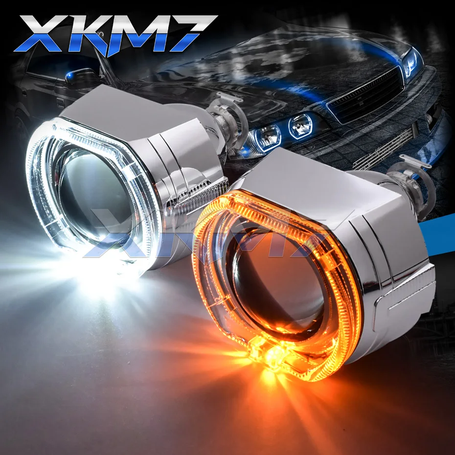 

Headlight Lenses Angel Eyes Bi-xenon H1 HID Projector Square Switchback Running Lights Halo Lens Kit For H7 H4 Car Accessories