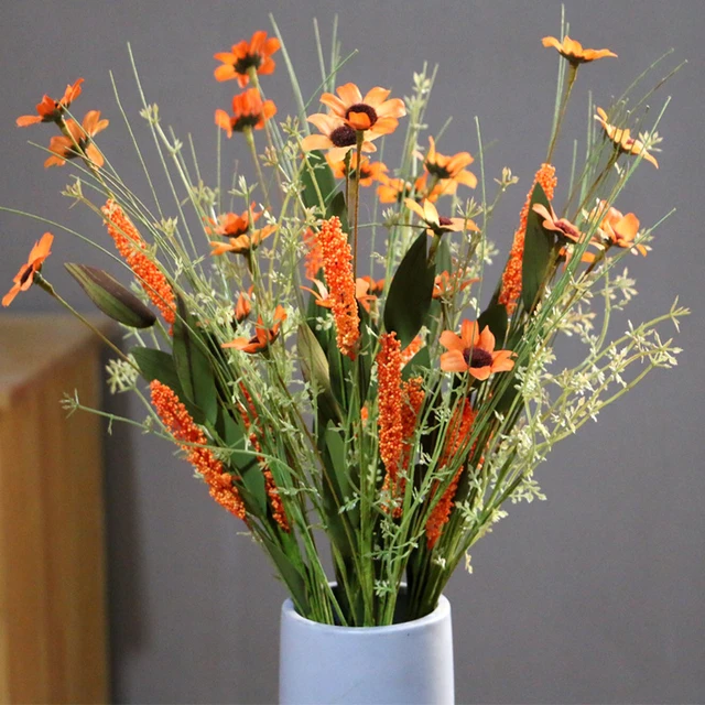 Grand Verde Small Artificial Flowers Faux Wildflower Bouquet 10pcs Set (Orange)