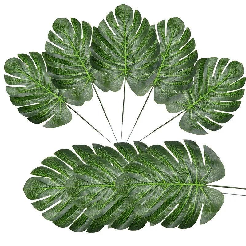 10-20 Pcs Artificial Plants Tropical Monstera Palm Leaves Simulation Leaf For Hawaiian Theme Party Decor Home Garden Fake Leaves