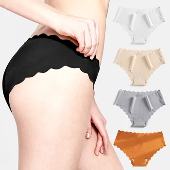 

Simple Women Sexy Thongs G String Seamless Panties Wavy Silk Brief Solid Low Waist Underwear Comfortable Breathable
