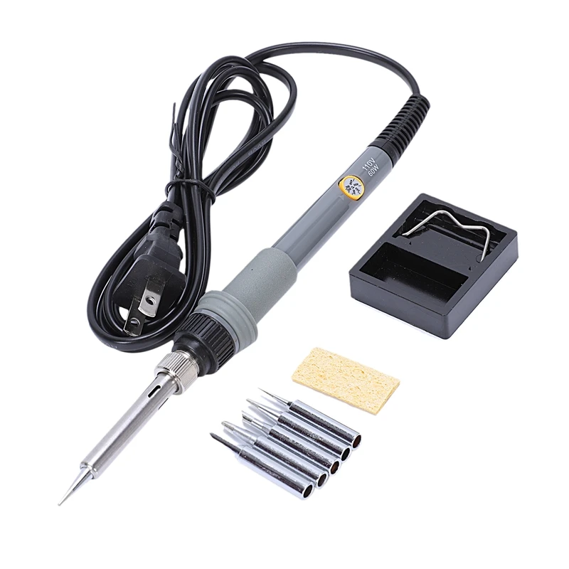 Us Plug,110V 60W Electrical Soldering Iron Adjustable Temperature Soldering Welding Rework Repair Tool+ 5Pcs Solder Tip