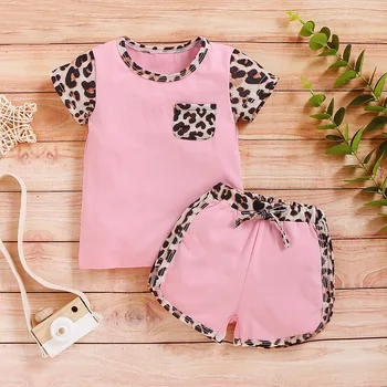 

Baby Girls Outfits Summer Casual Leopard Printed Round Neck Short Sleeve Top Shorts 2Pcs Clothes Set