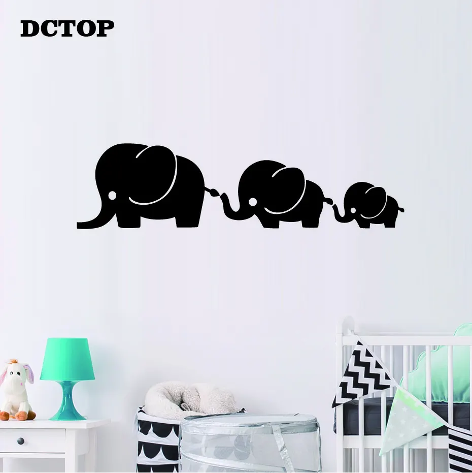 Nursery Cute Elephant Family and Baby Wall Stickers Animal Art Vinyls Decorative Decals for Kids Children's Room Door Home Mural (5)