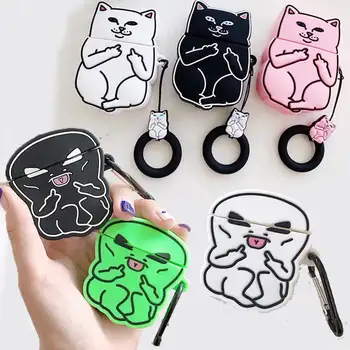 

Funny 3D Cartoon Middle Finger Cat Strange Alien Person Headset Case for Apple Airpods 1 2 Wireless Earphone Headphone Cover