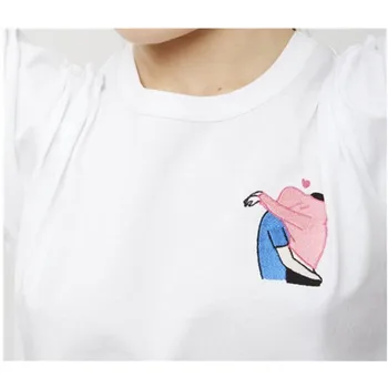 

2020 New O-neck Women T Shirt Cute Embroidery Short Sleeve Ladies Simple Girlfriends T-shirts Female Couple unisex Tee Top