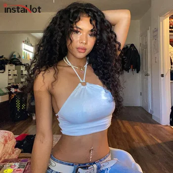 

InstaHot woen halter sexy backless bandage tube tops summer camisole clubwear 2020 white slim crop tops streetwear women vest