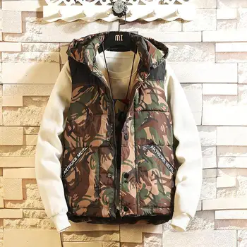 

New Winter Camo Hooded Vest Men Hat Detachable Warm Sleeveless Jackets Mens High Quality Casual Male Vest Coat Homme Plus 3XL