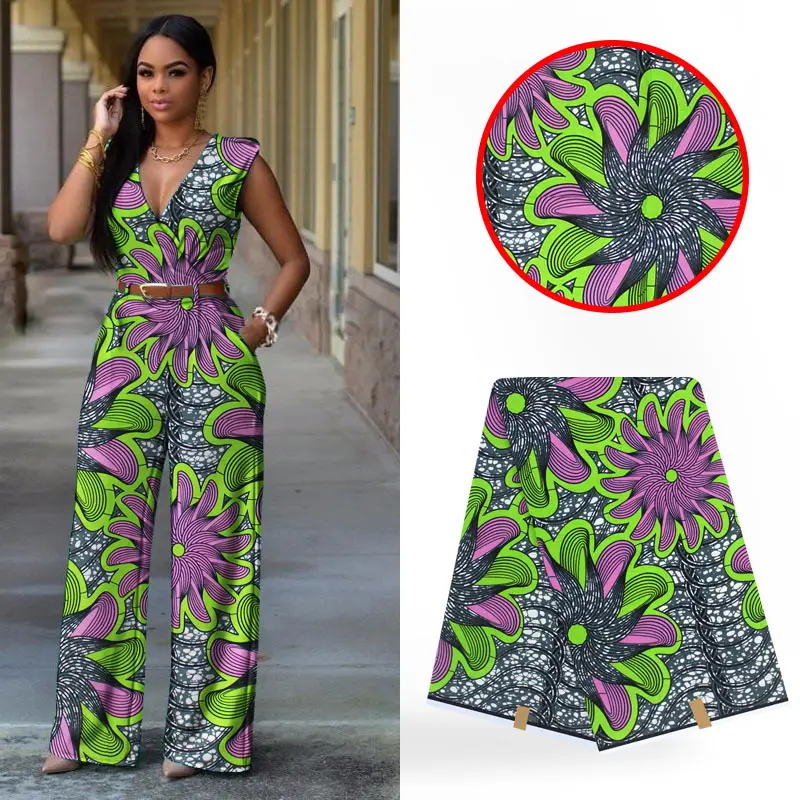 Green Floral African Dutch Real Wax Fabric High quality DIY Sewing Material Ankara Nigerian Veritable Wax Cloth Fabric For Dress