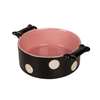 

Ceramic Dog Bowls for Food and Water Pet Feeder Bowl with Delicate Double Bones Printed, Suitable for Small/Medium Size Dog