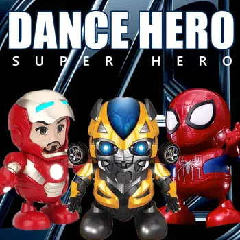 

New Marvel Avengers Toys Dancing Iron Man Spider Man America Captain Robot with Music Flashlight Action Figure Toy For Kid Gift