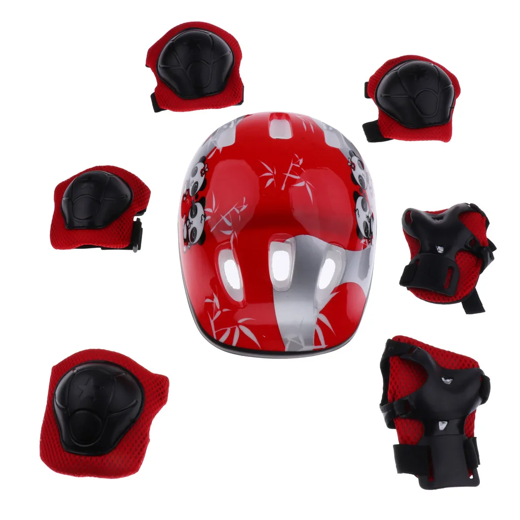 Red Helmet and S Pa Набор 7 ШТ Junior Kids роликовые коньки велосипедный шлем-колени запястье защита/Налокотник - Цвет: Red Helmet and S Pa
