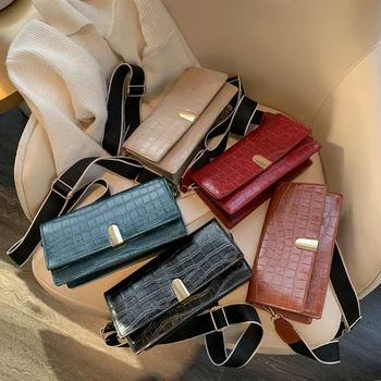 

Fashion Casual Women Single Shoulder Crossbody Crocodile Pattern Retro Messenger Bags PU Leather Purse Durable Handbag