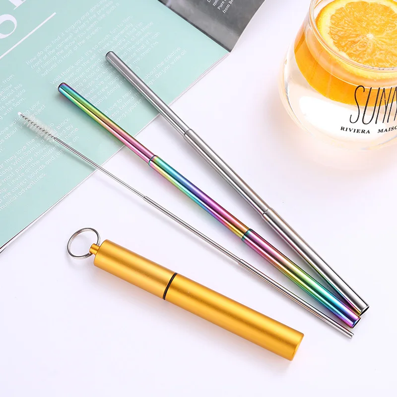 

Stainless Steel Telescopic Drinking Straw Portable Eco-Friendly Straw Travel Reusable Collapsible Metal Drinking Straw and Brush