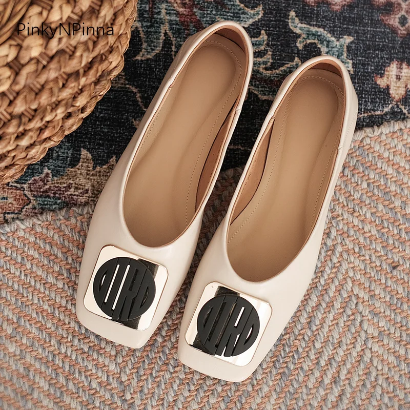 Zapatos planos informales de genuino para sin cordones con frente poco profundo, tableta de metal para vacaciones, Moda Para joven - AliExpress Calzado