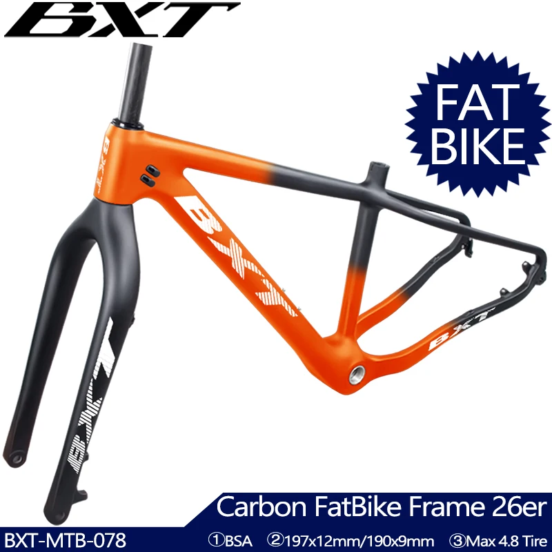 BXT 26er Full Carbon Snow Fat Bike Frame Fit max 4.8 tires Carbon Bicycle Frame 160mm Disc Brake BSA Snow Frameset