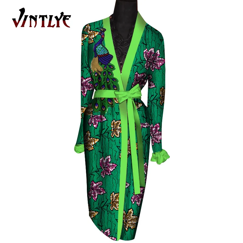 mulher dashiki impressão casaco longo com cinto