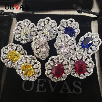 

OEVAS Sparkling Topaz Sapphire Ruby Created Moissanite High Carbon Diamond Stud Earrings 100% 925 Sterling Silver Fine Jewelry