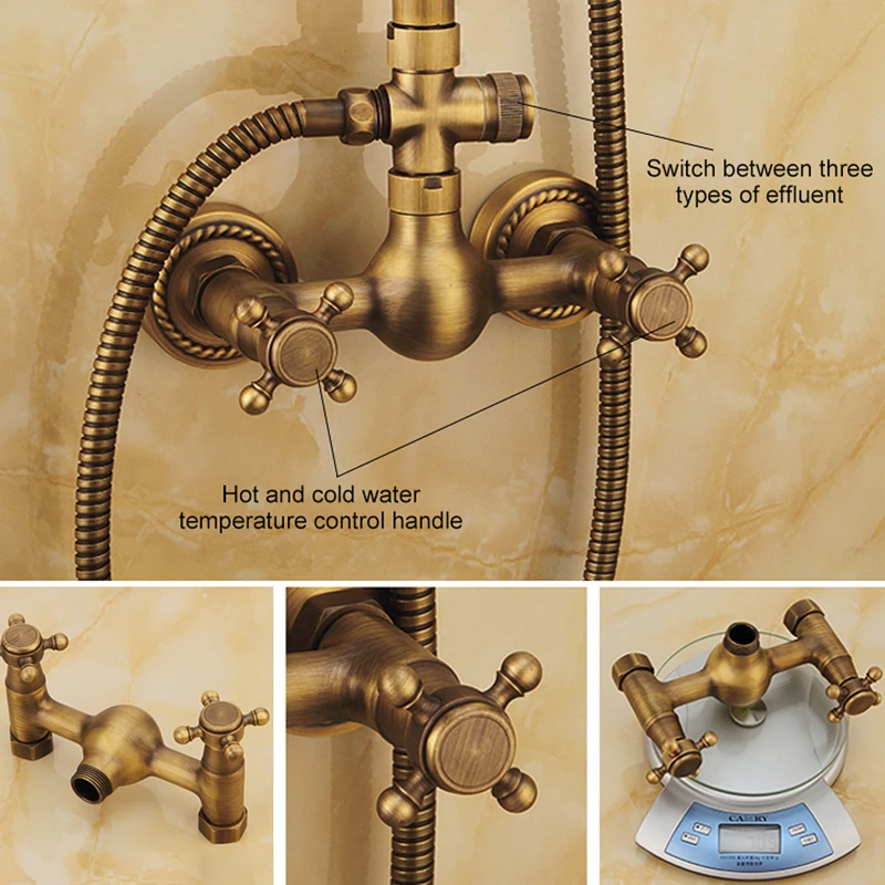 Wall Mounted Bathroom Rain Shower Set Antique Bronze Rainfall Shower with Hand Brass Rain Faucet Sets EL4003