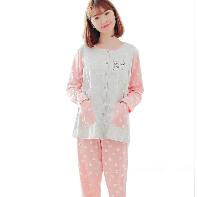 

2018 Spring And Autumn New Style Confinement Clothing Pure Gray Tops Cute Cat Prenatal Postpartum Pregnant Women Breastfeeding S