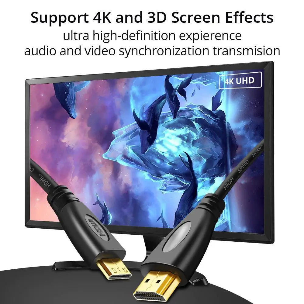 Kuulee High-Speed Mini HDMI Cable Adapter video cables gold plated 1.4 1080P 3D Cable for HDTV splitter switcher
