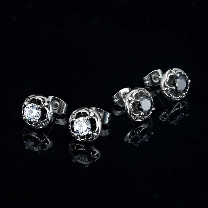 New Classic stainless steel men Ear studs  sunshine boy personality Ear Jewelry Round shape Zircon Earring For male Holiday gift 3