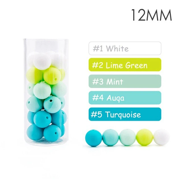 60pcs 12mm Baby Teether Silicone Beads Diy Pacifier Chain Bracelet Bpa Free Chewable Round Silicone Bead Accessories For Newborn Green mixed set