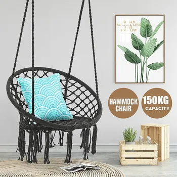 

Hammock Chair Swing --- 330 Pound Capacity Handmade Knitted Hanging Cotton Rope Swing Chair for Indoor/Outdoor Home Patio Deck