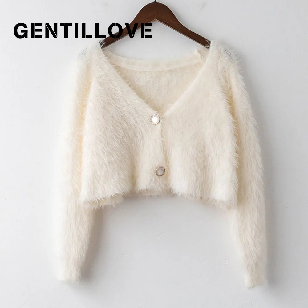 Gentillove Осенняя футболка с длинными рукавами из мохера Рождество Короткие куртки в