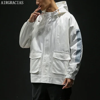 

AIRGRACIAS Men Jackets And Coats Streetwear Jacket New Fashion Men Autumn Loose 95% Cotton Hooded Jackets Outwear Clothes M-5XL