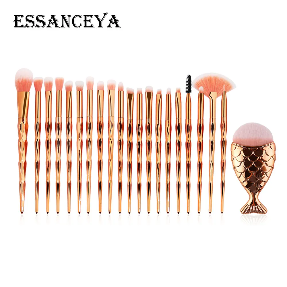 ESSANCEYA 21 шт., рыбный корректор Русалка, кисти для макияжа, набор, радужная ручка, Косметика для макияжа, тени для век, кисть для пудры