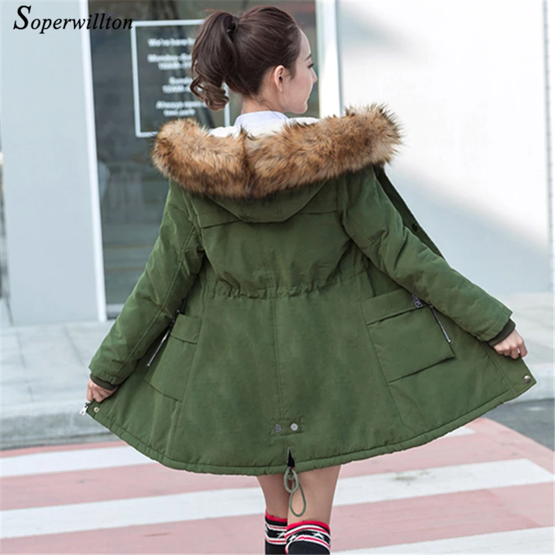 Пальто с натуральным большим меховым воротником, женские парки, зимняя куртка, армейский зеленый хаки красный размера плюс, женские пальто, тонкая теплая верхняя одежда, куртки