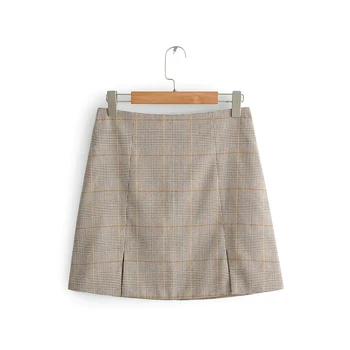 

VomVoa 2020 spring new temperament commute OL front double split check fashion high waist skirt female 1047