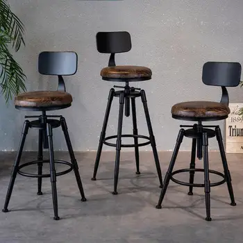 

Bar Chair Modern Simple Back Iron Art Rotating Bar Chair Lift Home Bar Chair High Stool