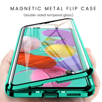 

double-side glass magnetic flip case for samsung a51 a71 cover cases for samsung galaxy a71 a51 a515f a715f metal bumper cover