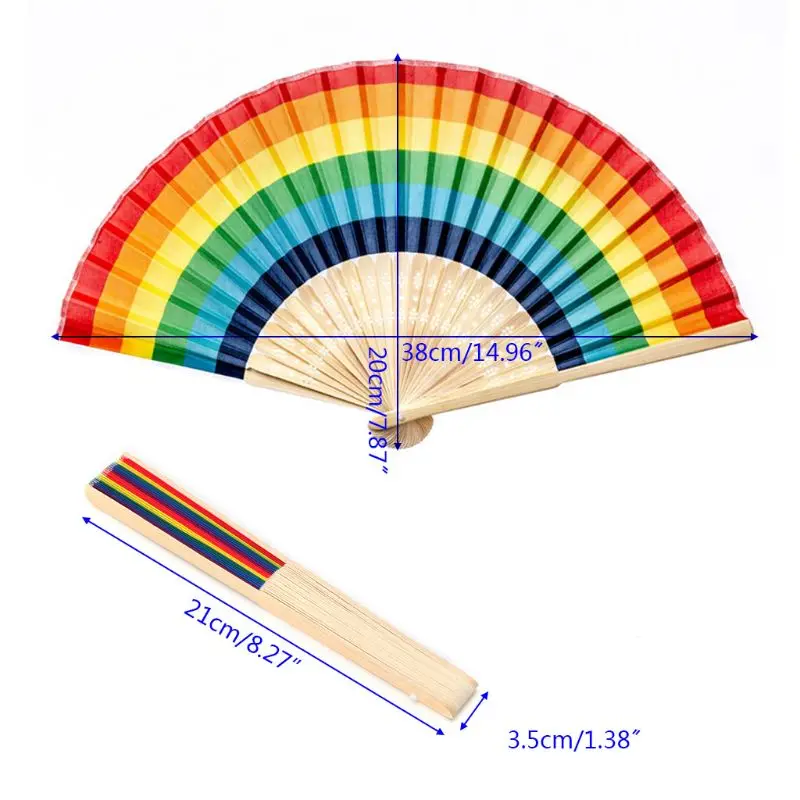 Summer Rainbow Handheld Folding Fan for Wedding Party Decoration Festival Dance M68E