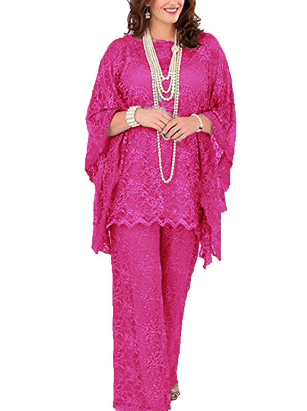 Fuchsia Платье для матери невесты, костюм со штанами, комплект из 3 предметов, кружевной, серебряный, серый, Королевский, синий, с курткой, с длинными рукавами для жениха - Цвет: Fuchsia