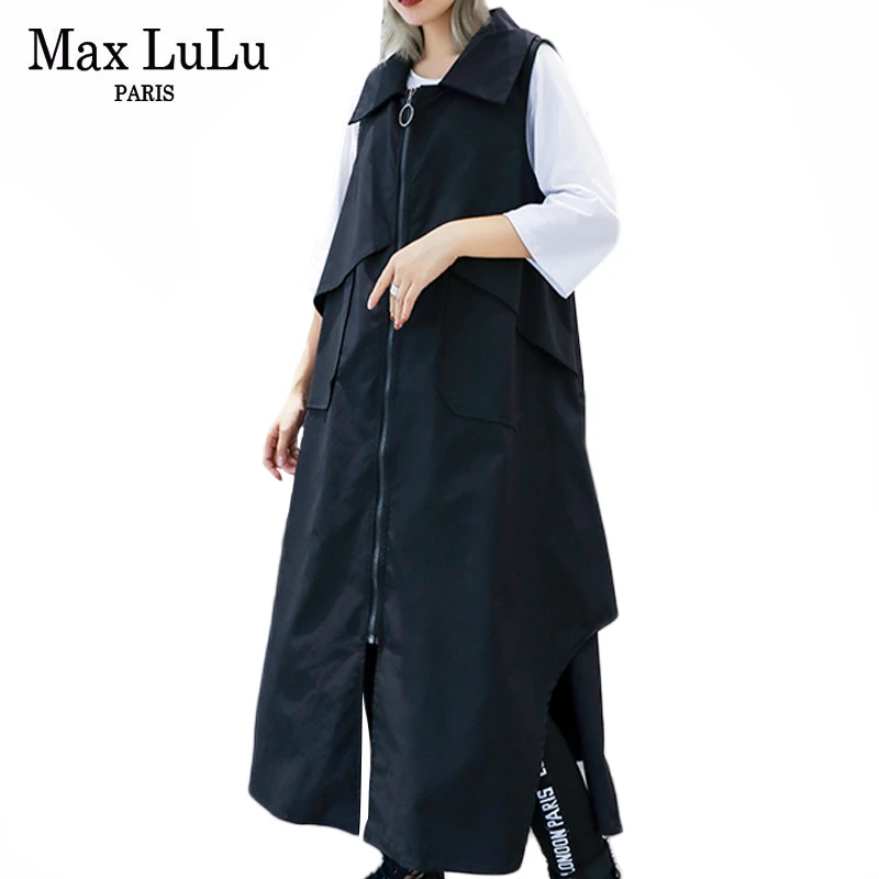 

Max LuLu 2019 Autumn Fashion Korean Style Ladies Gothic Streetwear Women Sleeveless Long Coat Waistcoats Oversized Casual Vests