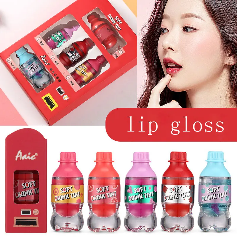 

5 Color Lip Gloss Soft Drink Liquid Lipstick Moisturizer Long Lasting Smooth Cute Lip Tint Lips Shiny Lip Gloss Makeup Tools