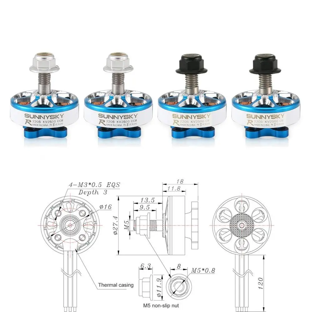 SUNNYSKY E-R2205 3-4S 2500KV CW/CCW бесщеточный двигатель для радиоуправляемого дрона FPV гоночный Квадрокоптер планер самолет