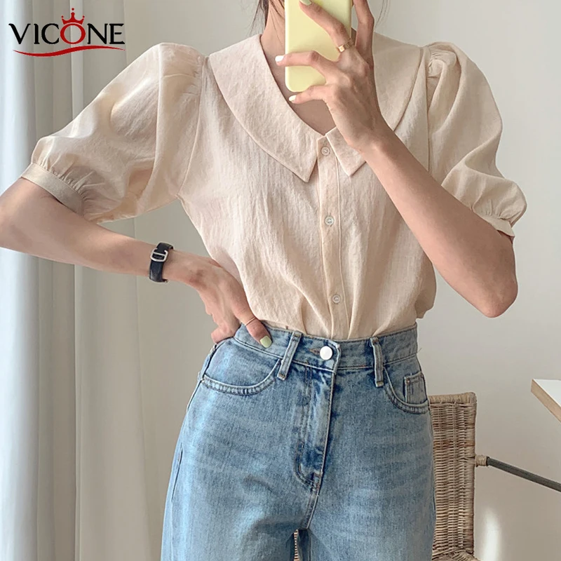 

ZOSOL South Korea Chic Lapel Design Single-Breasted Loose Wild Solid Colour Shirts Tops Women