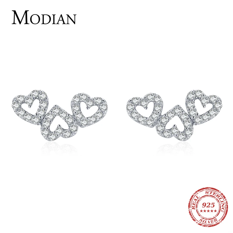 Modian 925 Sterling Silver Romantic Heart to Ears Stud Earrings for Women Wedding Engagement Jewelry Valentine's Day Gifts | Украшения