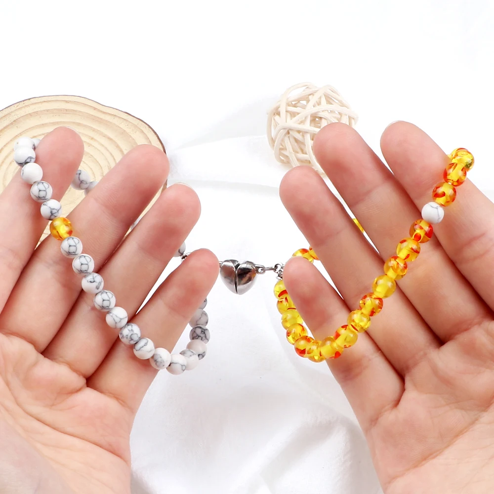 Bracelet couple en perle aimanté