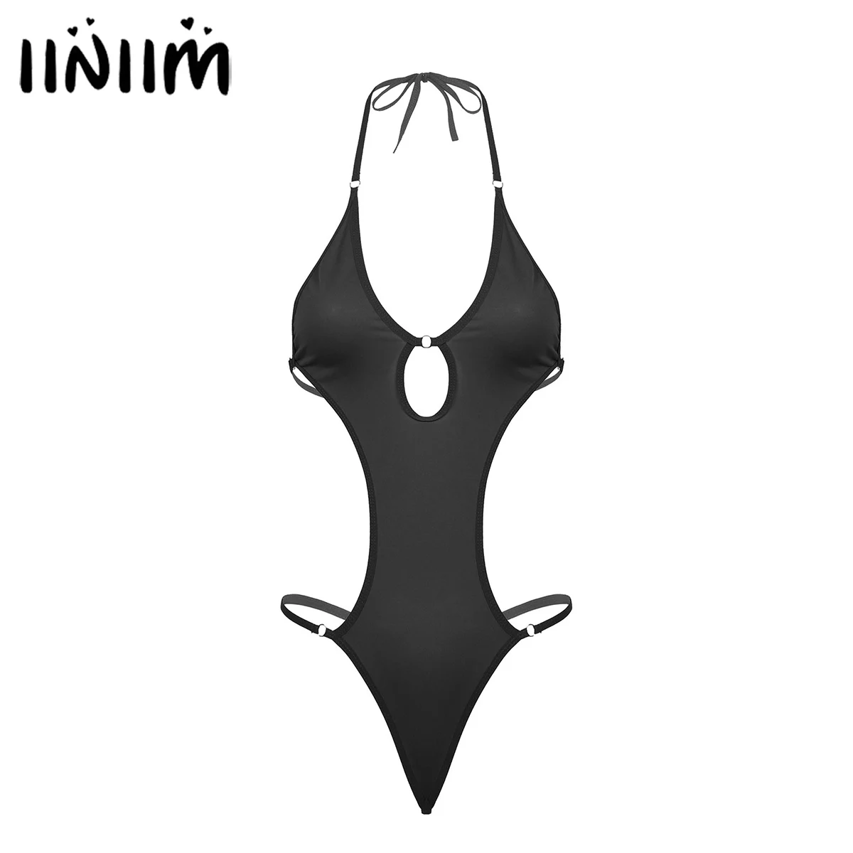 

Womens Sexy Teddies Lace-Up One-Piece Swimsuits Bodysuit Ladies Halter Neck Hollow Out Bikini Body Lingerie Porno Underwear