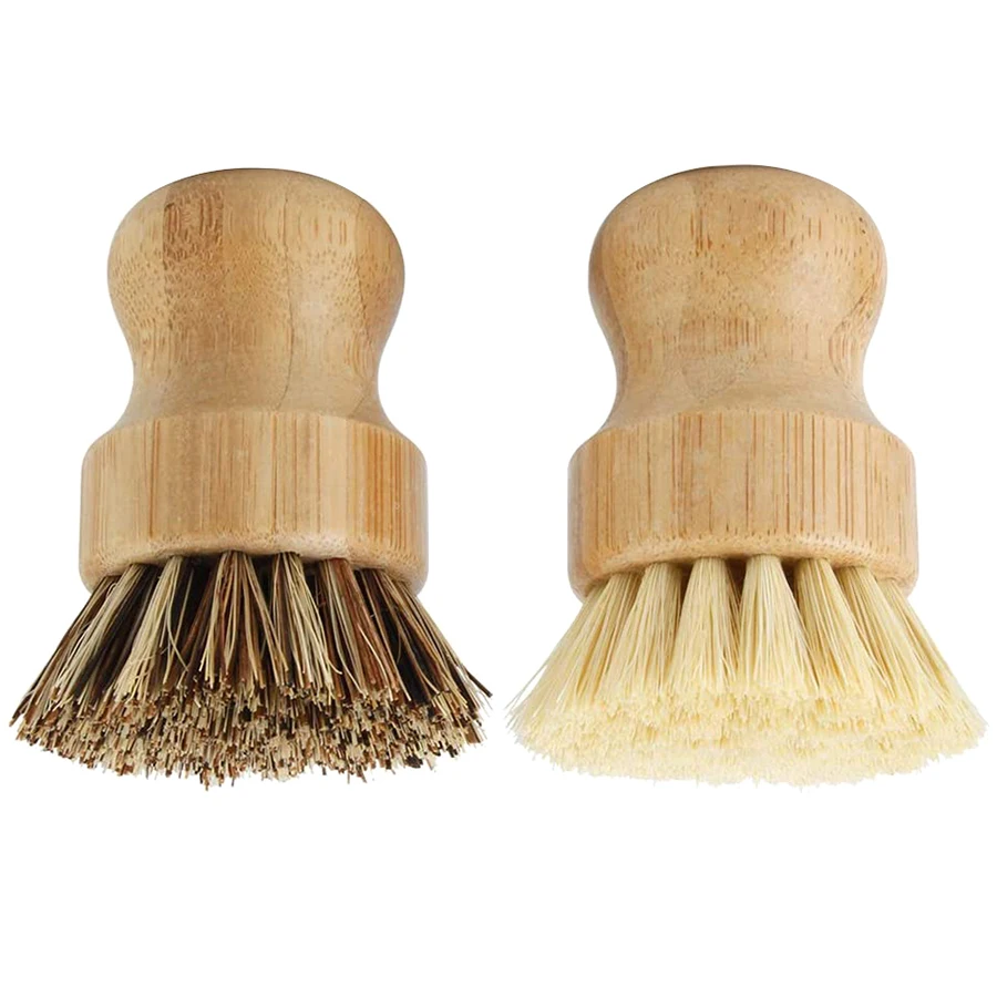 Scrub-Brushes Dish Cast-Iron Sisal-Bristles Wooden Washing Bamboo Kitchen Natural Pan